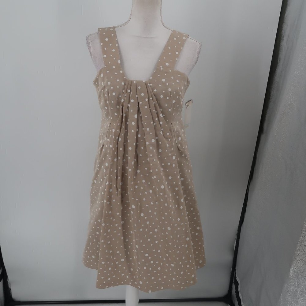 Lee Anderson Couture New York Beige White Polka Dot Dress Size XL
